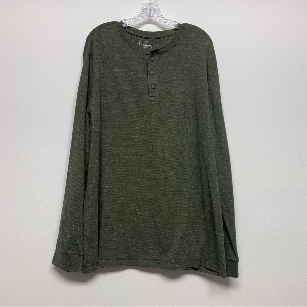 Sonoma Men's Size XXL Green Waffle Long Sleeve 3 Button Shirt